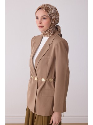 Belli Fresh Çiçek Desen Bej Kahve Rozy Eşarp 3335 - 19