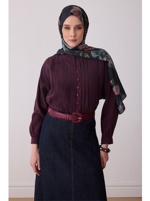 Belli Fresh Yaprak Desen Siyah Vual Şal 3396 - 04