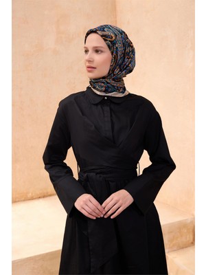 Belli Siyah Çok Renkli Etnik Desen %100 Sura Ipek Eşarp 4101 - 54