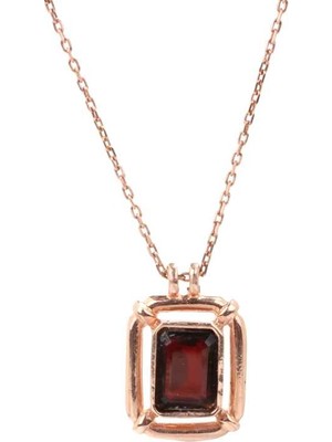 Nusret Takı 925 Ayar Gümüş Dikdörtgen Taşlı Garnet Kolye - Rose (Pembe)
