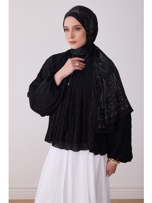 Belli Fresh Yaprak Desen Siyah Antrasit Aura Şal 3111 - 03