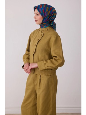 Belli Mor Geometrik Desen %100 Twill Ipek Eşarp 4420-87