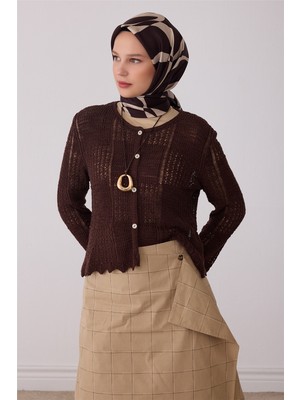 Belli Kahverengi Soyut Desen %100 Twill Ipek Eşarp 4429-33