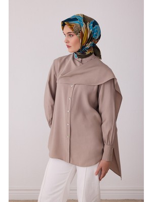 Belli Haki Çiçek Deseni %100 Twill Ipek Eşarp 4413-52