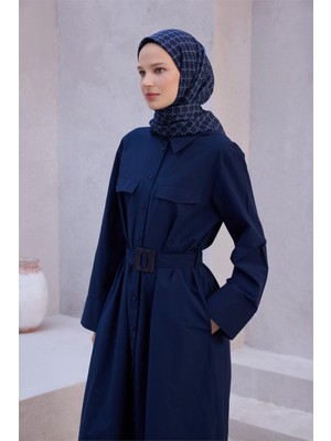 Belli Fresh Geometrik Desen Lacivert Mavi Vual Eşarp 1792 - 28