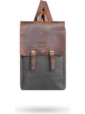Gillario Design 02 15.6 Inch Siyah Kanvas (Deri Kapak) Laptop Sırt Çantası