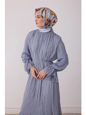 Belli Mavi Soyut Desen %100 Twill Ipek Eşarp 4412-01