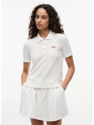 Tommy Jeans Beyaz Kadın Nakışlı Polo T-Shirt DW0DW22932YBH