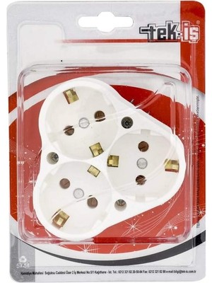 Tek-Iş 523542 Sıva Altı Topraklı Üçlü Priz, Beyaz