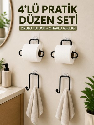 Grandor Duvara Yapışkanlı Rulo Kağıtlık ve Havlu Askılığı 2’şer Adet 4’lü Set