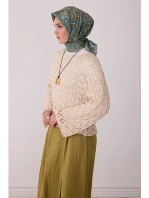 Belli Mint Etnik Desen %100 Twill Ipek Eşarp 4404-32