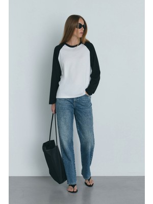 Suud Collection Siyah Reglan Çift Renk Tişört