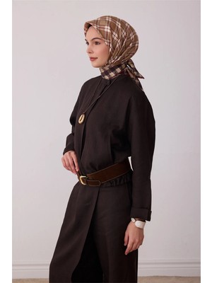 Belli Bej Geometrik Desen %100 Twill Ipek Eşarp 4421-03