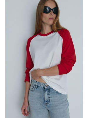 Suud Collection Kırmızı Reglan Çift Renk Tişört