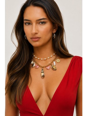 New Obsessions Mercan ve Deniz Temalı Charm Uçlu Kadın Kolye