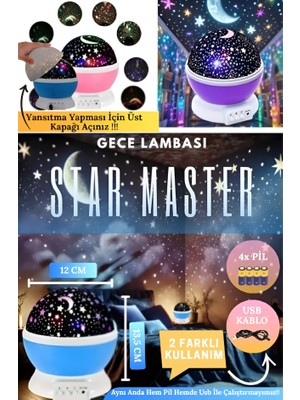 Star Gökyüzü Projeksiyon Dönen Gece Işığı Yıldızlı Tavan Ledi Yansıtma Projektör Masa Lambası