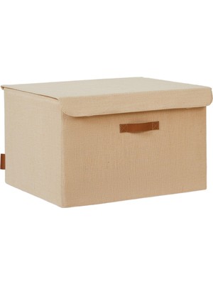 Gndz Home Ocean Home Textile Jüt Keten Kumaş Kapaklı Kutu 48 x 40 x 30 cm