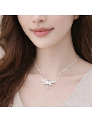 ShellWetr Dragonfly Yusufçuk Kolye | 925 Ayar Gümüş | Parlak Taşlı | Zarafet & Değişimin Simgesi