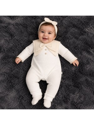 Mummys Love Kız Bebek Fiyonk Yakalı Tulum - Ekru