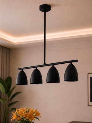 Avizade Alena Siyah Metal 4'lü Sıralı Avize – Modern Yemek Masası Avizesi, E27 Duy Uyumlu Mutfak Ada Tezgahı, Salon ve Dekoratif Tavan Aydınlatması