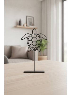 Bafidica Metal Kaplumbağa Heykeli Geometrik Siyah Masaüstü Dekoratif Obje Yükseklik: 18 cm