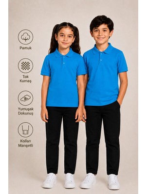 Kısa Kollu Polo Yaka Tok Kumaş Pamuk Okul Tişörtü Unisex Okul Forması