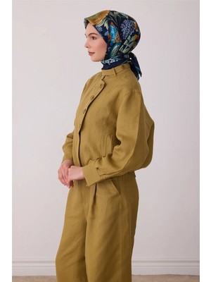 Belli Lacivert Çiçek Deseni %100 Twill Ipek Eşarp 4415-07