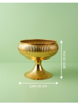 Vazo Dekor Lüks Metal Ayaklı Vazo Gold Çizgili Dekoratif Kadeh Vazo 20X20 cm
