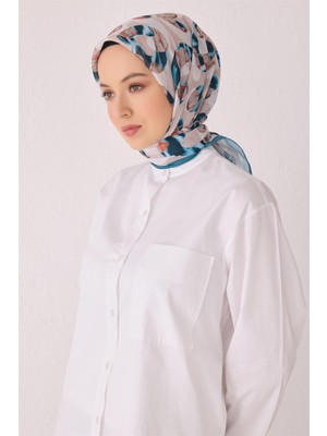 Belli Fresh Geometrik Desen Petrol Tela Eşarp 1020 - 14