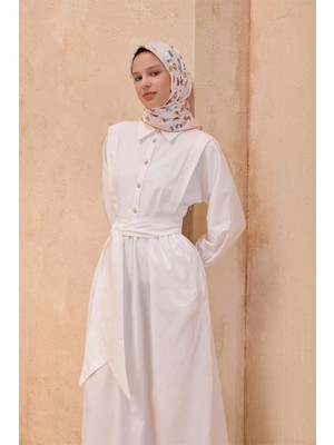 Belli Bej Obje Desen %100 Twill Ipek Eşarp 4121 - 04