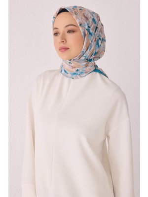 Belli Fresh Çiçek Desen Mavi Tela Eşarp 1021 - 18