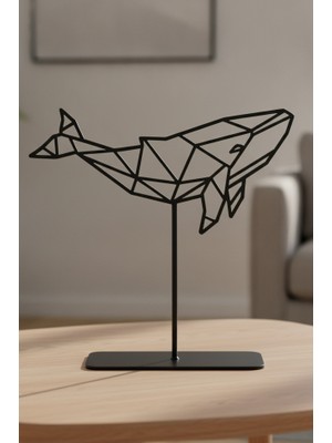 Bafidica Minimalist Geometrik Balina Tasarımlı Siyah Metal Masa Üstü Dekor