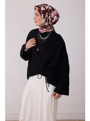 Belli Bordo Geometrik Desen %100 Twill Ipek Eşarp 4411-88
