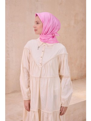 Belli Açık Pembe Klasik Desen %100 Twill Ipek Eşarp 4104 - 50