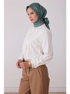 Belli Yeşil Monogram Desen %100 Twill Ipek Eşarp 4418-84