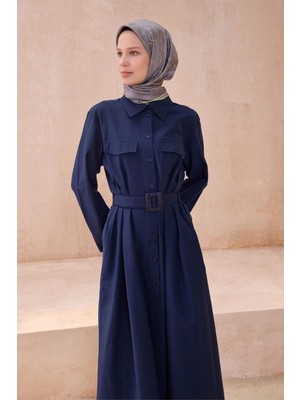 Belli Koyu Mavi Klasik Desen %100 Twill Ipek Eşarp 4109 - 54