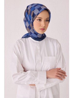 Belli Fresh Geometrik Desen Lacivert Tela Eşarp 1022 - 04