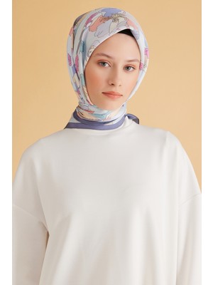 Belli Fresh Çiçek Desen Mavi Pure Eşarp 2 - 04