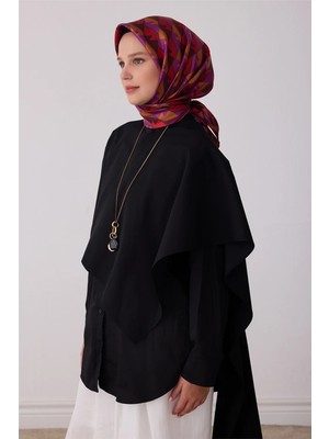 Belli Bordo Geometrik Desen %100 Twill Ipek Eşarp 4406-02
