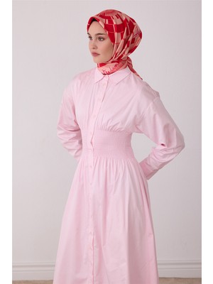 Belli Pembe Geometrik Desen %100 Twill Ipek Eşarp 4411-61