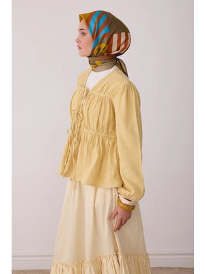 Belli Yağ Yeşili Obje Desen %100 Twill Ipek Eşarp 4409-58