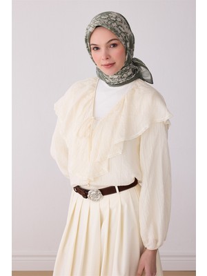 Belli Fresh Çiçek Desen Haki Bej Rozy Eşarp 3335 - 03