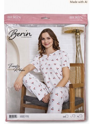 Berin Homewear Kadın Pijama Takımı – Kiraz Desenli Ribana 🍒