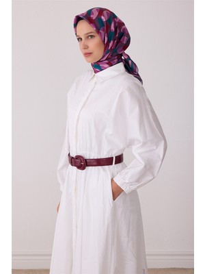 Belli Lila Geometrik Desen %100 Twill Ipek Eşarp 4420-84