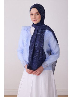 Belli Fresh Yaprak Desen Lacivert Vual Şal 3806 - 35