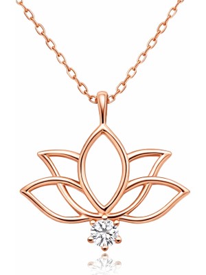 Hazego Gümüş Rose Lotus Çiçeği Kadın Kolye