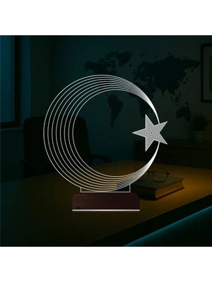 Luvivia Ay Yıldız Türk Bayrağı 3D Lamba - Masa Gece Lambası