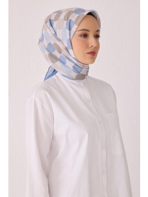Belli Fresh Geometrik Desen Mavi Tela Eşarp 1022 - 24