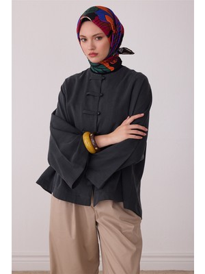 Belli Siyah Çiçek Deseni %100 Twill Ipek Eşarp 4413-50