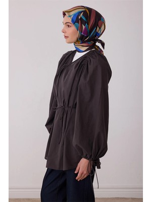 Belli Bej Çiçek Deseni %100 Twill Ipek Eşarp 4410-33